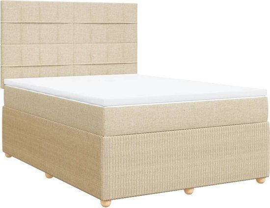 vidaXL Boxspring met matras stof crèmekleurig 140x200 cm