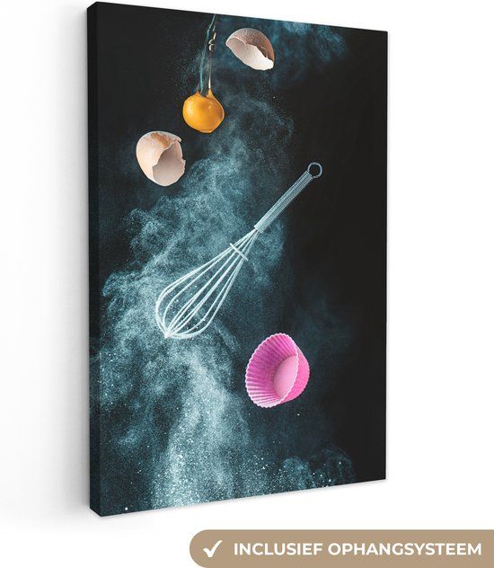 OneMillionCanvasses Canvas doek - Keuken - Ei - Meel - Zwart - Garde - 120x180 cm