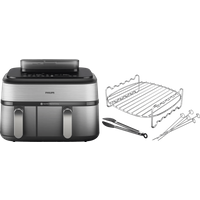 Philips 5000 Series Dual Basket Airfryer NA555/00 + Double Layer Cooking Set
