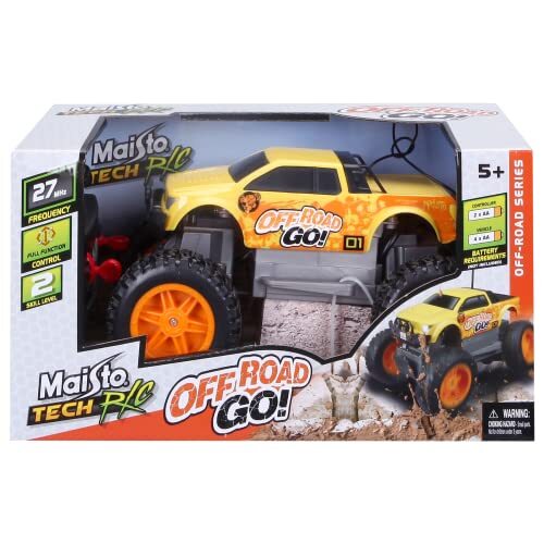 maisto Tech R/C Off Road Go: offroad-voertuig, met 2,4 GHz frequentie, vierwielaandrijving en pistoolgreep afstandsbediening, vanaf 5 jaar, 21 cm, geel (582759)