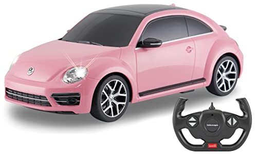 Jamara 402113 VW Beetle 1:14 2,4 GHz officieel gelicentieerd, originele lak, led-licht voor/achter, op afstand bestuurbare RC auto, roze