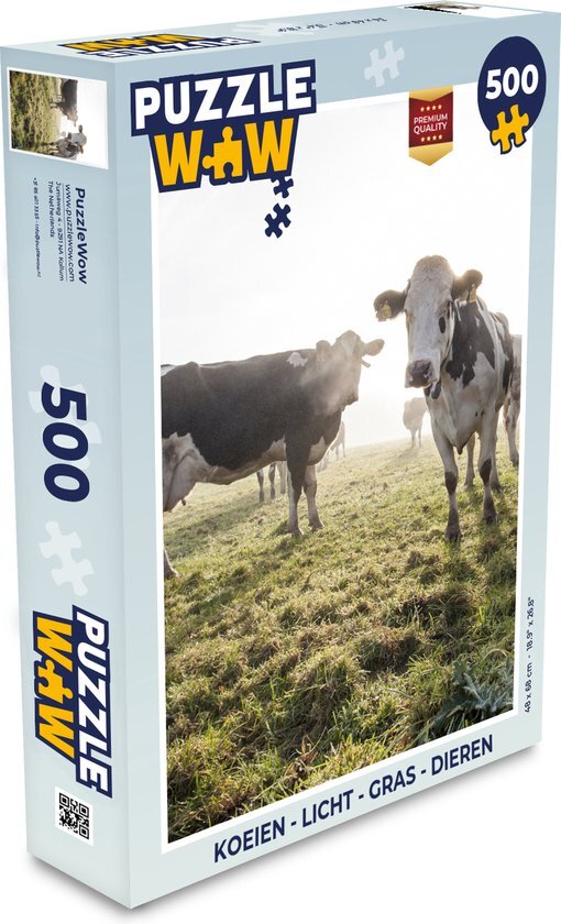 MuchoWow Puzzel Koeien - Licht - Gras - Dieren - Legpuzzel - Puzzel 500 stukjes - Sinterklaas cadeautjes - Sinterklaas voor grote kinderen