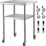 Table de travail en Inox, 61 x 61 x 91 cm, capacité de charge de 272 kg, avec étagère réglable et roulettes