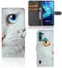B2Ctelecom Étui pour Motorola Moto G8 Power Lite - Cuir artificiel/TPU - Chat blanc