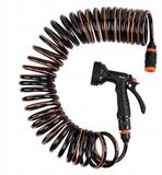 Bradas SET tuyau spiralé 10m - Plastique - 1 cm de diamètre - Anti-pliage - Avec raccords et pomme d'arrosage