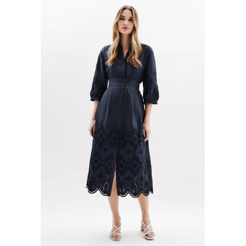 Caroll blousejurk broderie marineblauw