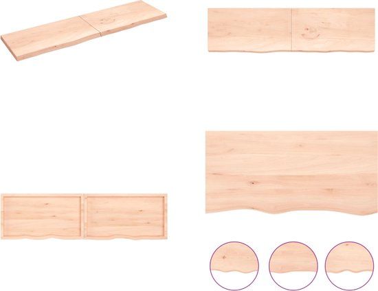 vidaXL Wandschap - 220x60x(2-6) cm - onbehandeld - massief - eikenhout