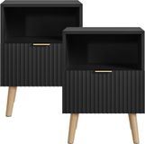 en.casa Table de chevet Nand set van 2 flottant avec tiroir 55x40x30 cm noir