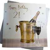 White Cotton Cards XLS21 Verjaardagskaart voor de 21e Verjaardag, Handgemaakt, Engelstalige Opschrift, Motief Champagnekoeler, Groot
