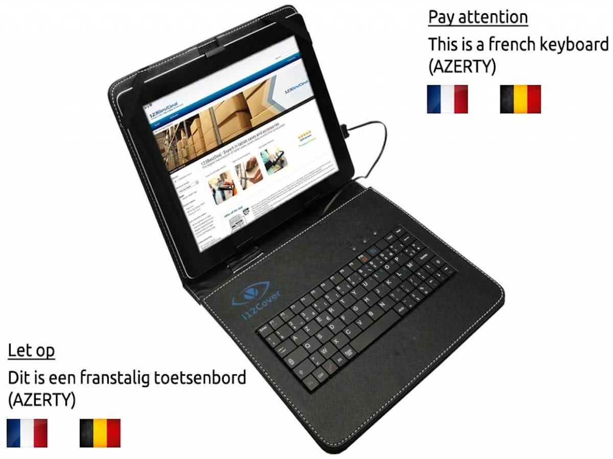 i12Cover Belgi?: universeel 9.7 inch Azerty Klavier Keyboard Case, hoes met Belgisch usb toetsenbord (+cover), zwart , merk Betaalbare universele keyboard case voor een 9.7 inch tablet. De cover is gemaakt van PU leer met ingebouwd AZERTY toetsenbord