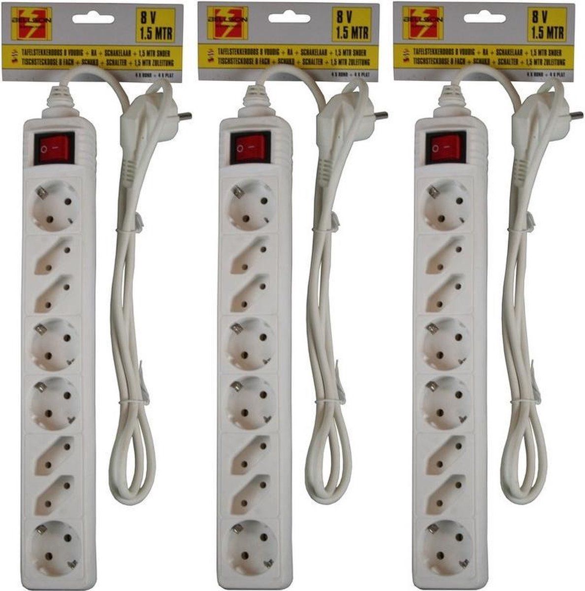Ben Tools 8-voudig Stekkerdoos Wit - 1,5 meter - Met Schakelaar