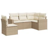 VidaXL 5-delige Loungeset met kussens, poly rattan, beige