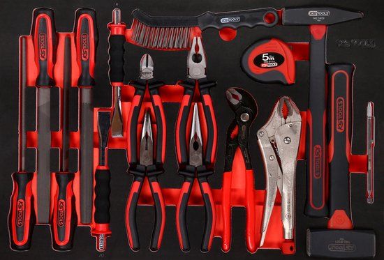 KS Tools Tangen- / hamer- / en beitelset in schuimrubberinleg, 17-dlg