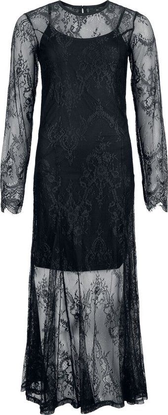 Black Premium by EMP Zwarte lange getailleerde jurk met onderjurk - Dames - L