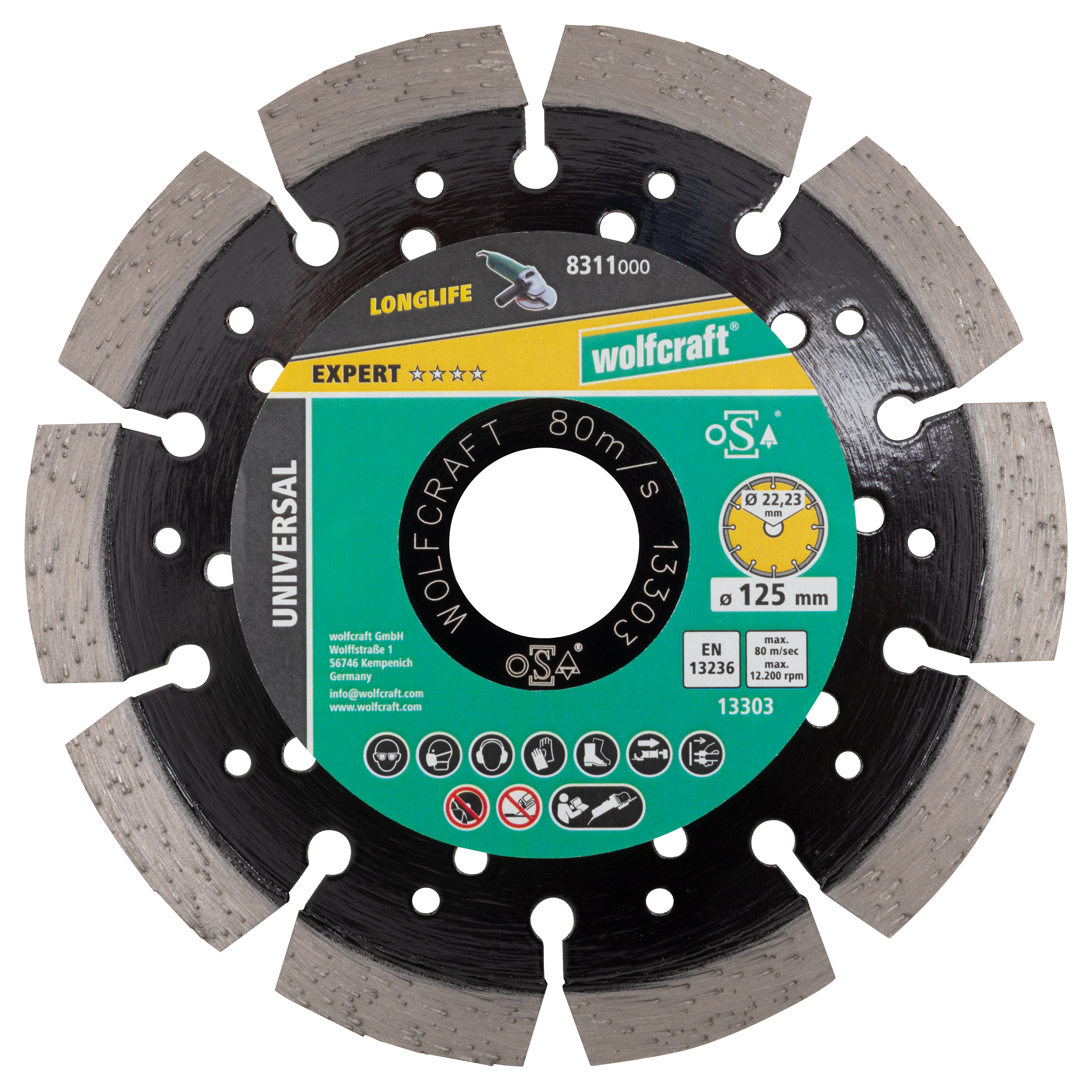 Wolfcraft Diamantdoorslijpschijf Pro Laser universeel I 8311000 I universeel inzetbaar – ideaal voor gewapend beton I Ø 125 mm I 10 mm