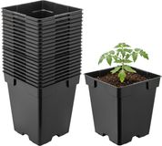 Garronda Set van 20 vierkante kunststof kweekpotten met drainagegaten voor tuin (Zwart, 11 x 11 x 12 cm (1L)) GD-KW-S