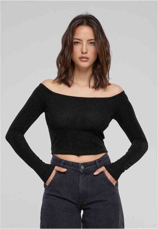 Urban Classics Off Shoulder Glitter Longsleeve Top - Black - 3XL