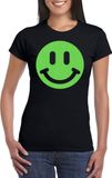 Bellatio Decorations Verkleed shirt dames - Smile / Emoticon - zwart - carnaval/foute party - feestkleding XL
