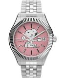 Timex Peanuts 36 mm dameshorloge - zilverkleurige roestvrijstalen band, roze wijzerplaat, zilverkleurige kast, TW2V47400