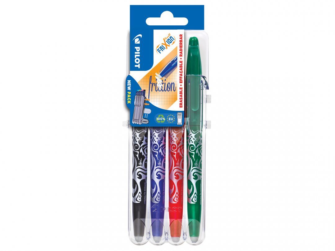 Pilot FriXion Ball Pen Set - 4 Colors (Black, Blue, Green, Red)