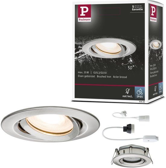 Paulmann Nova Inbouwspot - IP65 - Zwenkbaar - Rond - GU10/GU5.3 - Staal Geborsteld