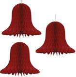 Merkloos / Sans marque Fest-Dekor Gmbh Kerstklokken lampionnen - 3x - donkerrood - 30 x 30 cm - Kerstversiering - Papier
