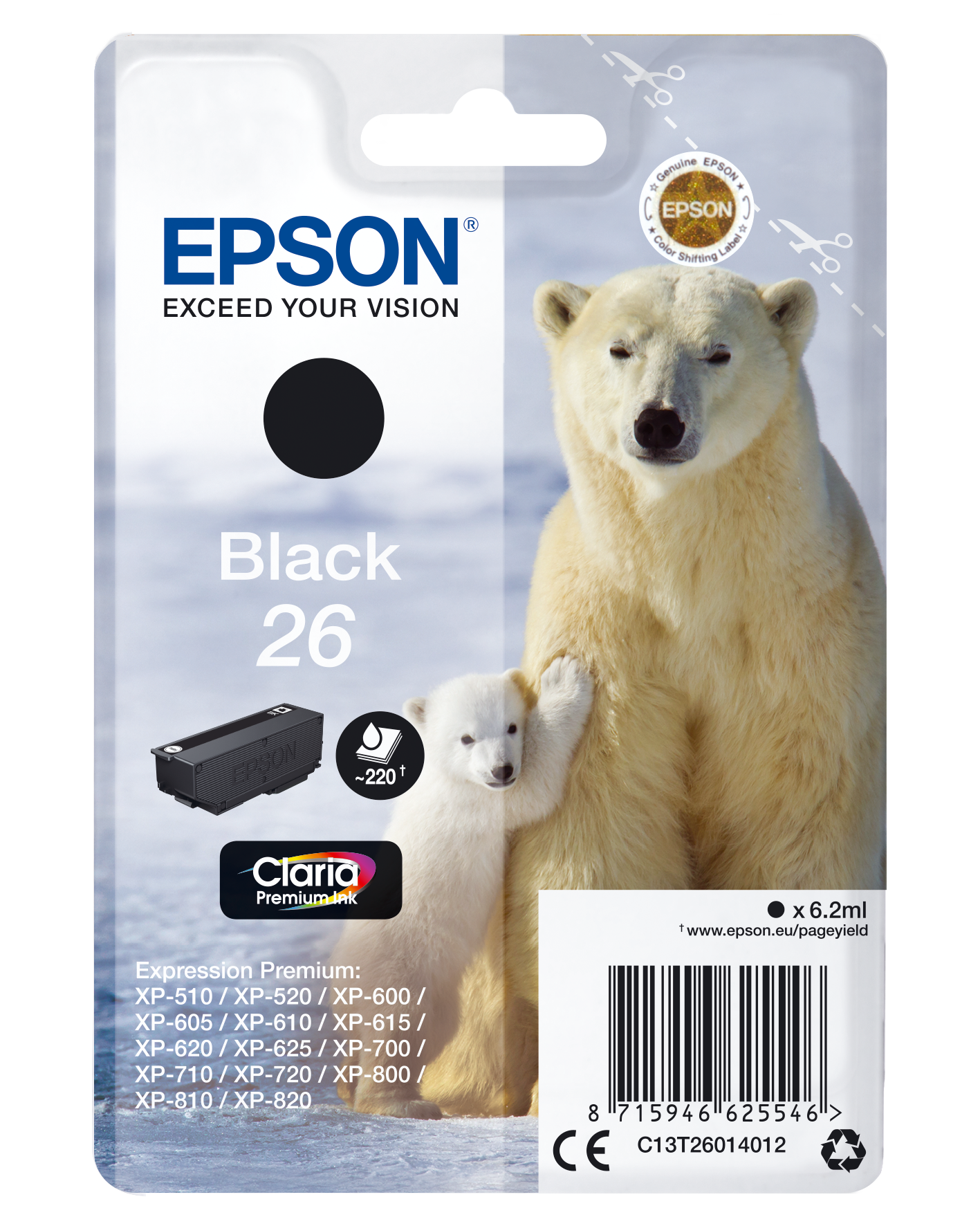 Epson Polar bear Singlepack Black 26 Claria Premium Ink single pack / zwart
