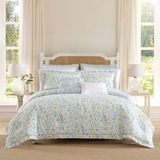 Laura Ashley Dekbed, zachte omkeerbare beddengoedset, inclusief bijpassende bonus sierkussenslopen van euro-formaat en sierkussens, queensize, Nora, blauw, geel, groen of wit