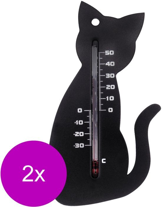 Nature Muurthermometer - Kat - Thermometer - 2 x Zwart