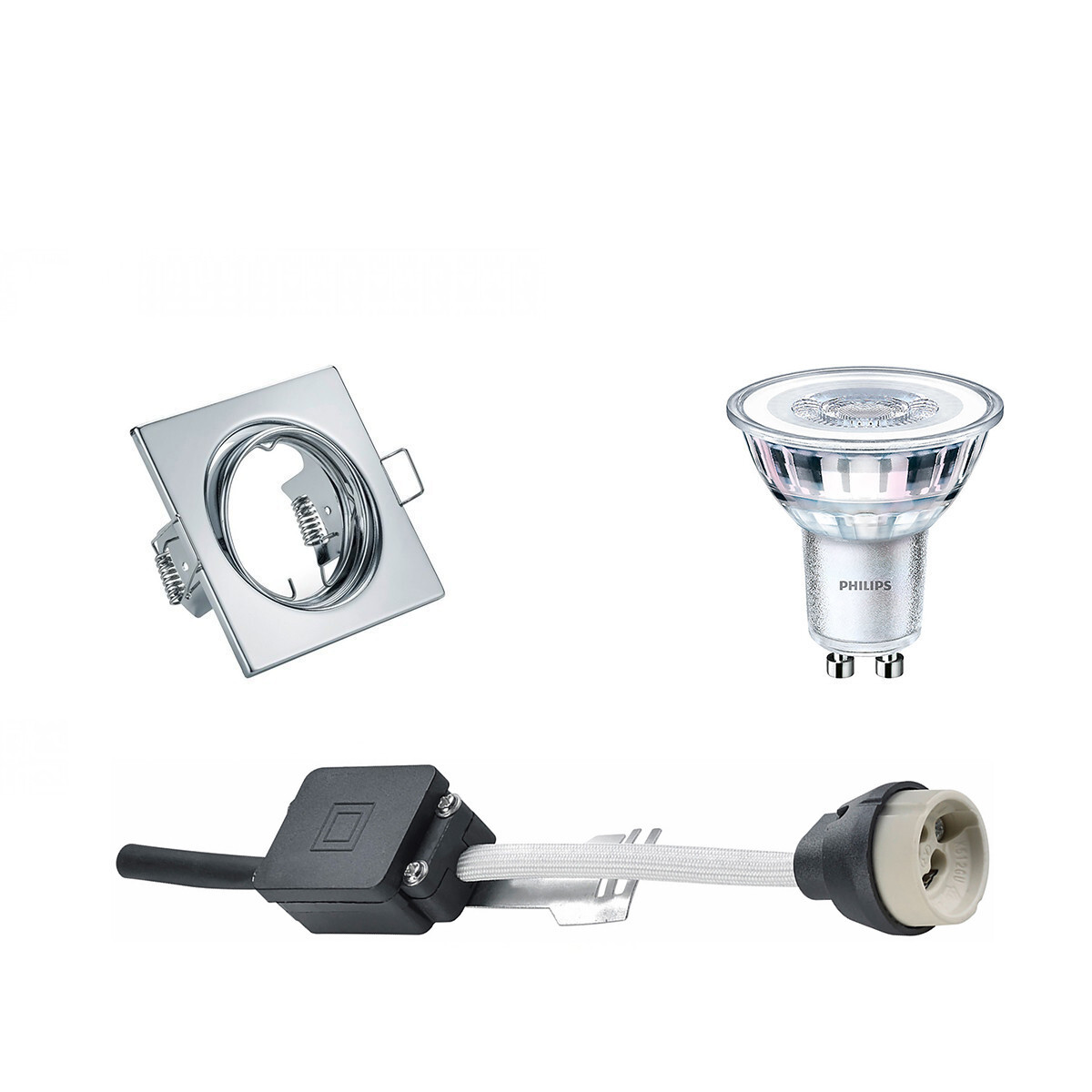 BES LED LED Spot Set - GU10 Fitting - Inbouw Vierkant - Glans Chroom - Kantelbaar 80mm - Philips - CorePro 827 36D - 5W - Warm Wit 2700K - Dimbaar