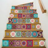 Ambiance Sticker Zelfklevende trap, tegels, trap, roze, meerkleurig, zelfklevend, voor trap, cementtegels, 2 stroken van 15 cm x 105 cm