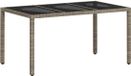 vidaXL Tuintafel met glazen blad polyrattan lichtgrijs 150x90x75 cm