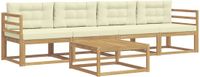 vidaXL Bank loungeset 4 zitplekken Wit en crème Acacia hout