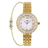 Lucardi - Dames Regal damesset horloge en armband goudkleurig - Cadeau Set - Alloy - Goudkleurig