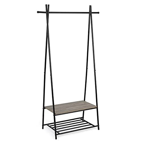 Meerveil Kapstok, kledingrek, garderobe met schoenenrek, metalen frame, retro-industrie wasrek - 64 cm x 41 cm x 162 cm