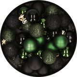 Merkloos / Sans marque Kaemingk B.V. Kleine kerstballen - 34 stuks - zwart en donkergroen - D3 cm - kunststof