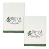 Avanti Linens - Set van 2 handdoeken, zacht en absorberend katoenen fluweel, fantasieborduurwerk, feestelijke woondecoratie (kerstboomcollectie, wit)