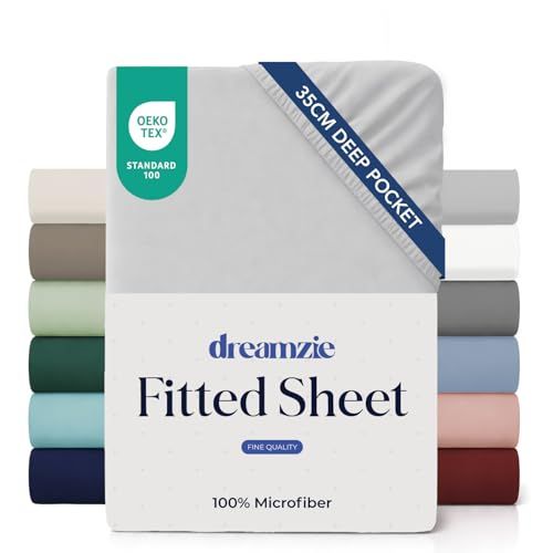 Dreamzie Hoeslaken 200x200 Kap 35 cm voor dik matras - 100% microvezel - Grijs, gecertificeerd zonder chemische producten (Oeko TEX), hoeslaken met volledig elastiek