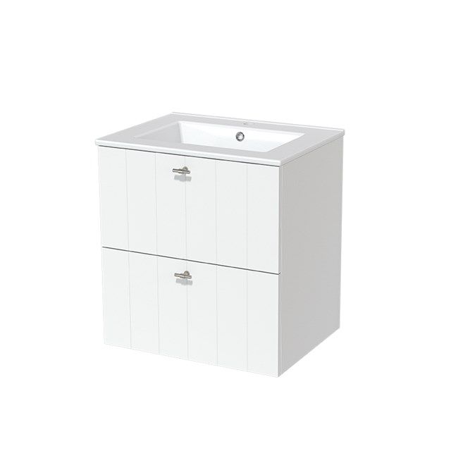 Maxaro Badkamermeubel 60cm Modulo Mat Wit 2 Lades Lamel Wastafel Keramiek
