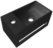 BES LED Toiletfontein - Leoni - Solid Surface - Handdoekhouder en Kraangat Links - Zwart 35.8x20.5x15.7 cm