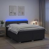 vidaXL Boxspringbed met matras en LED-verlichting, donkergrijs, 140 x 190 cm