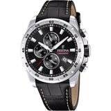 Festina F20692/4 Heren Polshorloge Timeless Chronograph Zwart Leer Zilverkleurig Staal Quartz
