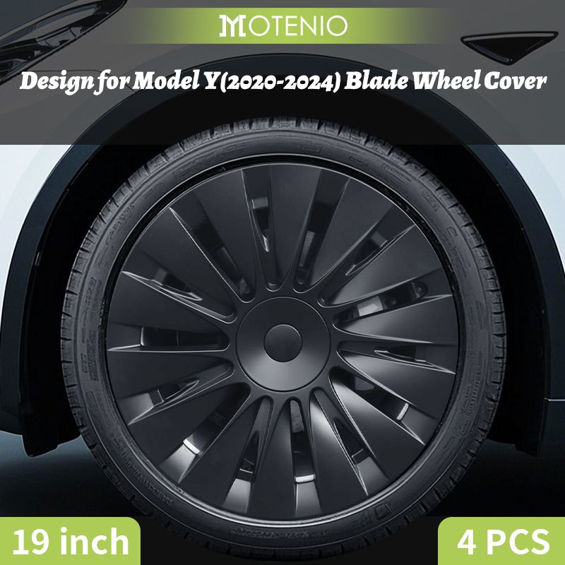 MOTENIO TESLA 4-delige Blade Wieldoppen Set voor Model Y 2020-2024 - 19 Inch Volledige Dekking
