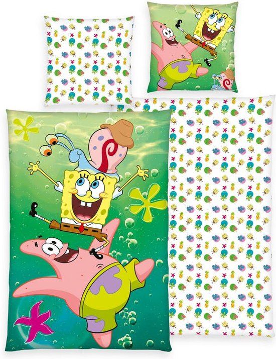 Herding Spongebob beddengoed, kussensloop ca. 80 x 80 cm, dekbedovertrek ca. 135 x 200 cm, met soepel lopende ritssluiting, 100% katoen-renforcé