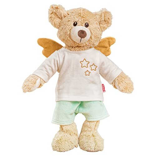 Heless 75 Knuffeldier Teddy Hope met beschermengel outfit, ca. 32 cm grote teddybeer om van te houden en als speelgenoot voor baby's en peuters, bruin