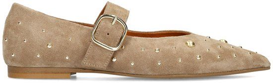 Manfield Dames Beige Suède Loafers met Studs Maat 41