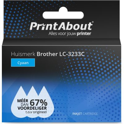 PrintAbout Huismerk Brother LC-3233C Inktcartridge Cyaan