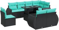 vidaXL 9-delige Loungeset met kussens, polyrattan, acacia, zwart