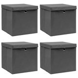 VidaXL Opbergboxen met deksel 4 stuks 32x32x32 cm stof grijs