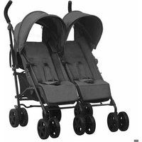 vidaXL Poussette à Deux Places Landau Double Pliable Bébé Enfants Voyage Parc Extérieur Promenade Repose-pied Réglable Anthracite Acier